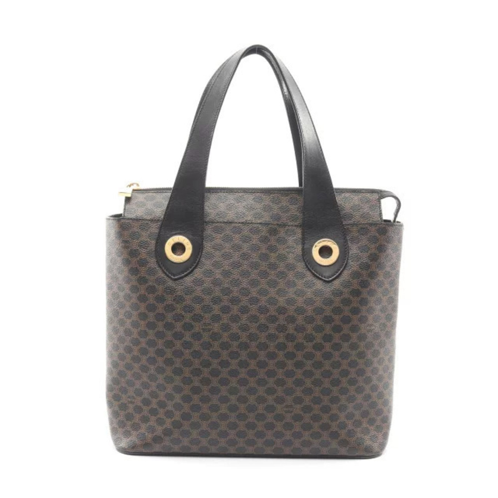 Celine Macadam Handbag Canvas Leather Black Brown
